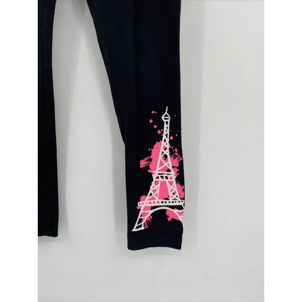 Justice Girls Stretch Elastic Waist Pull-On Paris Print Leggings Black Size 10
